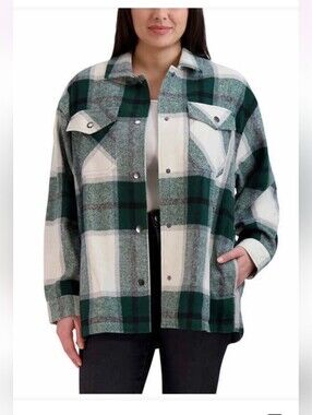 HFX Plaid Shacket Jacket - Green & White